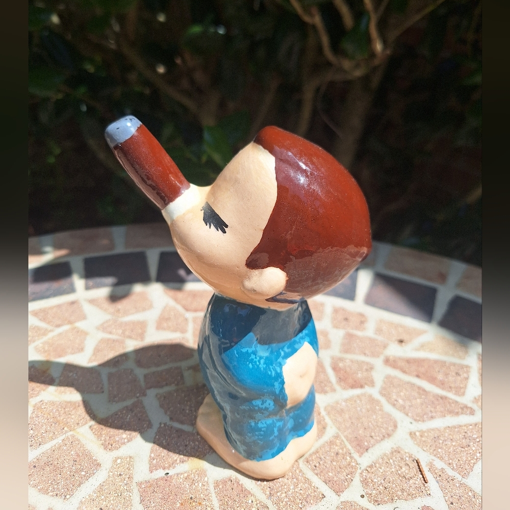 Cigar Baby Clay Figurine Ceramic  Vintage Artist Signed Handmade Farmhouse Decor